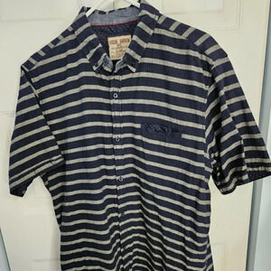 Hudson Barrow Button‎ Down Collared Shirt Men's Size XL Blue Tan Tagless Cotton